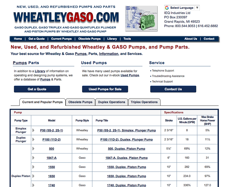 New, Used, and Refurbished Wheatley & GASO Pumps, and Pump Parts.